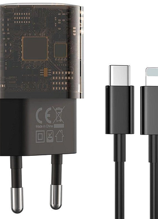 Сетевое зарядное устройство xo ce05 1usb+1type-c pd30w+qc3.0 18w + lightning cable black