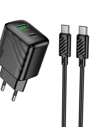 Сетевое зарядное устройство адаптер hoco cs25a с кабелем type c/type c rico 1usb/1type-c, 20w/3a, поддержка быстрой зарядки