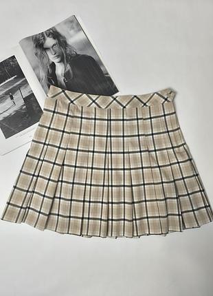 Теннисная юбка в клетку h&amp;m divided eur 42 р.sk 14 р. в складку/плисированная/бежевая/молочная