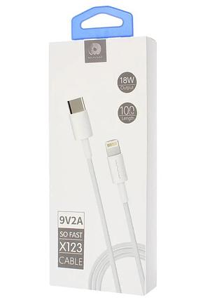 Кабель data cable wuw x123 usb-c to lightning 18w швидка зарядка 1 м білий