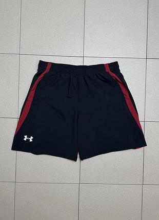 Чоловічі спортивні шорти under armour андер армор для бігу тренувань фітнесу залу легкі чорні з червоним heatgear оригінал l