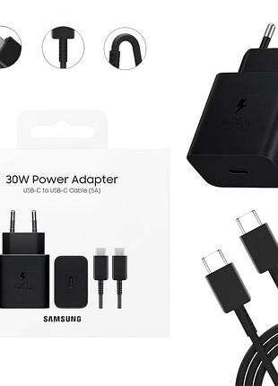 Мережевий зарядний пристрій samsung gan 30w / 3a type-c швидка зарядка super fast charging + кабель type-c black