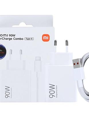 Мережевий зарядний пристрій для xiaomi 90w usb швидка зарядка mi turbo charge та qc4.0 + кабель type-c white