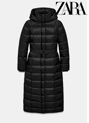 Довгий пуховик zara / 70% пух, 30% перо