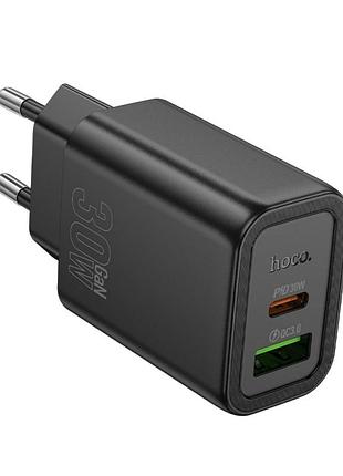 Сетевое зарядное устройство hoco n63 gan pd30w / 3a usb+type-c с быстрой зарядкой black