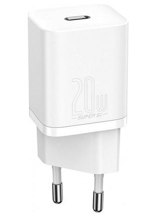 Мережевий зарядний пристрій baseus super si pd20w / 3a type-c зі швидкою зарядкою для apple / xiaomi white