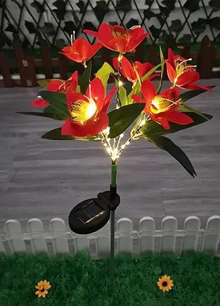 Светильник фонарь орхидея на солнечной батарее красный