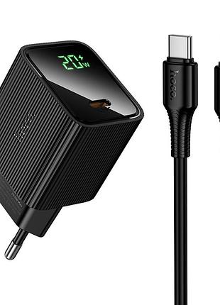 Сетевое зарядное устройство hoco cs82a pd20w / 3a type-c быстрая зарядка / led-дисплей + кабель type-c-type-c 60w black
