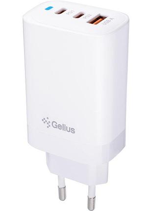 Сетевое зарядное устройство gelius elevaro gp-hc065 pd65w / 3.25a usb+2type-c быстрая зарядка ноутбука white