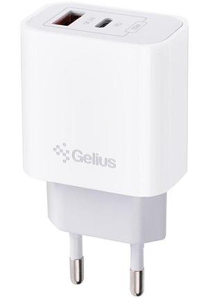 Сетевое зарядное устройство gelius merge gan 35w (3.6a) с быстрой зарядкой usb / type-c white (gp-hc060)