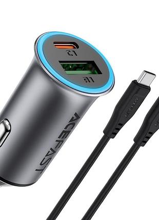 Автомобильное зарядное устройство acefast b16 95w с быстрой зарядкой pd65w / 3.25a usb+type-c + кабель type-c-type-c 1.2м grey
