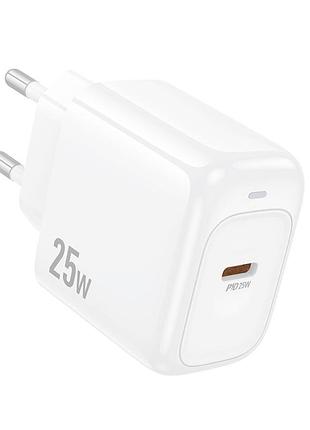 Мережевий зарядний пристрій hoco cs53a pd25w / 3a type-c зі швидкою зарядкою white