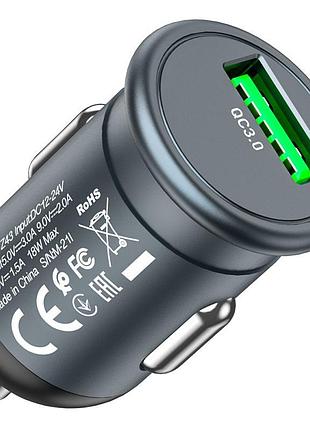 Автомобільний зарядний пристрій hoco z43 зі швидкою зарядкою qc3.0 18w / 3a usb grey