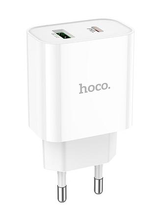 Сетевое зарядное устройство hoco c80a plus pd20w / 3a usb+type-c с быстрой зарядкой white