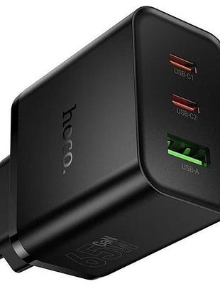 Мережевий зарядний пристрій hoco n75 gan pd 65w / 3.25a usb+2type-c для ноутбука зі швидкою зарядкою black