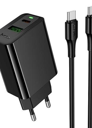 Сетевое зарядное устройство hoco cs94a pd20w / 3a usb+type-c быстрая зарядка / led-индикатор + кабель type-c-type-c 60w black