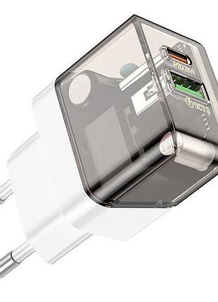 Сетевое зарядное устройство borofone ba80a pd20w / 3a usb+type-c с быстрой зарядкой для huawei / xiaomi black