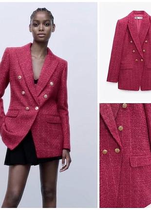 Жакет твідовий малиновий (рожевий) zara