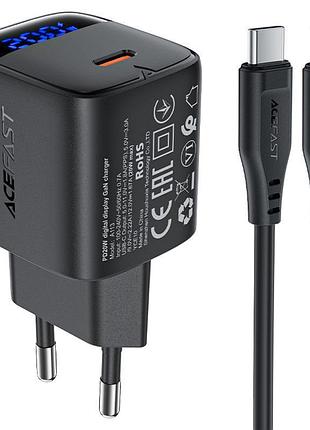 Сзу acefast a113 pd20w gan (1usb-c) + кабель type-c to type-c black