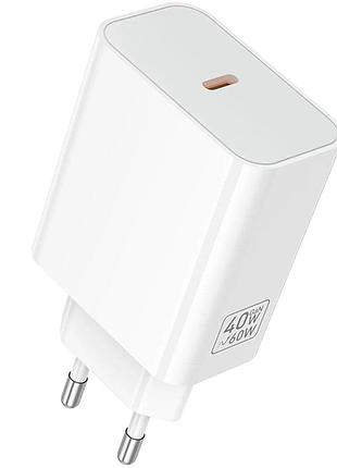 Сетевое зарядное устройство hoco c162a gan type-c 40w с усилением до 60w (dps) быстрая зарядка pd для iphone / xiaomi white