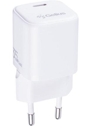 Мережевий зарядний пристрій gelius ray (gp-hc069) gan pd 35w / 3a type-c компактний зі швидкою зарядкою white