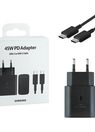 Сетевое зарядное устройство samsung pd45w / 3a type-c быстрая зарядка super fast charge + кабель type-c black