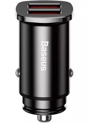 Автомобільний зарядний пристрій baseus square metal зі швидкою зарядкою qc3.0 30w / 5a 2usb black (ccall-ds01)