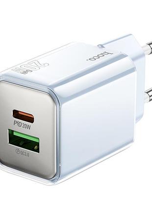 Сетевое зарядное устройство hoco n46 gan pd20w / 3a usb+type-c с быстрой зарядкой light blue