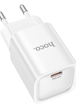 Мережевий зарядний пристрій hoco c148a pd30w / 3a type-c зі швидкою зарядкою white