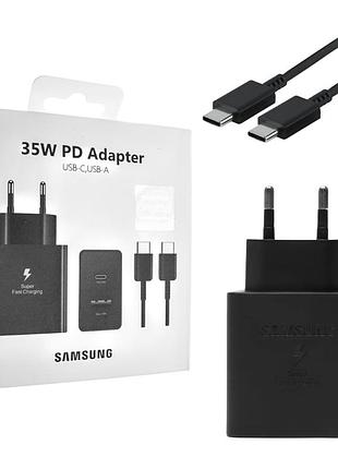 Сетевое зарядное устройство samsung gan 35w usb+type-c super fast charge + кабель type-c-type-c black