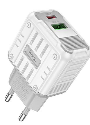 Сетевое зарядное устройство hoco c135a pd20w / 3a usb+type-c с быстрой зарядкой white