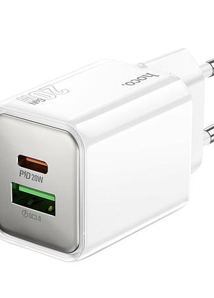 Сетевое зарядное устройство hoco n46 gan pd20w / 3a usb+type-c с быстрой зарядкой white