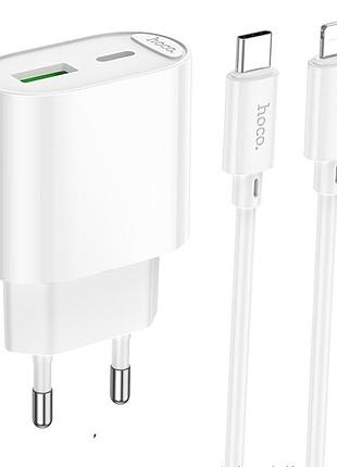 Сзу hoco c109a fighter pd20w+qc3.0 (1usb-a/1c) + кабель type-c to lightning white