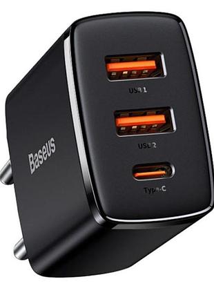 Сетевое зарядное устройство baseus compact pd30w / 3a 2usb+type-c с быстрой зарядкой для apple / xiaomi black