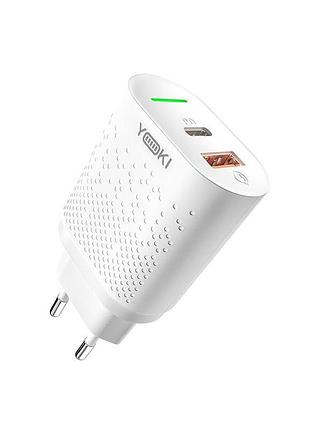Зарядное устройство yoki led series yk-20pd type-c dc 5v⎓3a 9v⎓2.22a,12v⎓1.67a usb-a dc 5v⎓3a 9v⎓2a 12v⎓1.5a