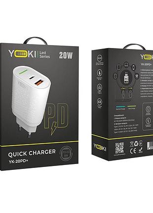 Зарядний пристрій premium якість yoki led series yk-20pd type-c: dc 5v⎓3a, 9v⎓2.22a,12v⎓1.67a usb-a: dc 5v⎓3a, 9v⎓2a, 12v⎓1.5a