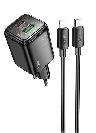 Сзу hoco n53 monsoon pd30w+qc3.0 (1usb-a/1c) + кабель type-c to lightning black