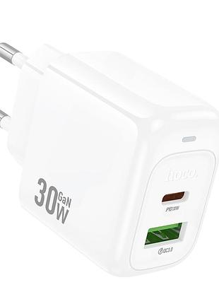 Мережевий зарядний пристрій hoco cs55a 30w / 3a usb+type-c зі швидкою зарядкою white