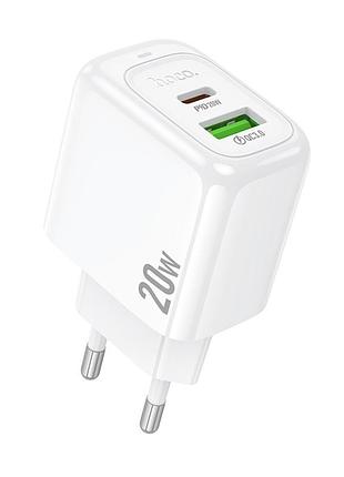 Сетевое зарядное устройство hoco cs54a 20w / 3a usb+type-c с быстрой зарядкой white