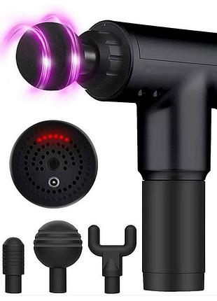 Аккумуляторный массажер fascial gun kh-320 портативный ручной ударный мышечный пистолет 4 насадки черный