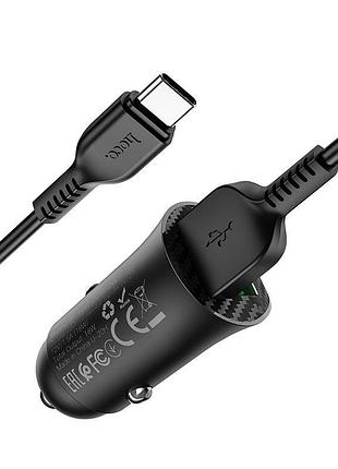 Автомобильное зарядное устройство hoco z39 с быстрой зарядкой qc3.0 18w / 3a 2usb + кабель type-c 1м black