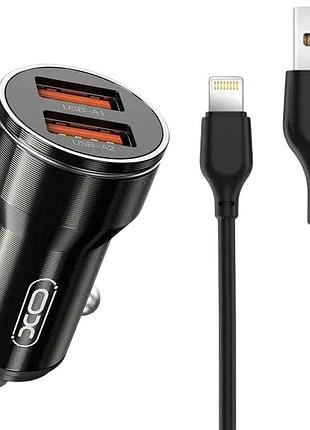 Автомобільний зарядний пристрій xo cc48 2.4a 12w 2usb + кабель lightning black