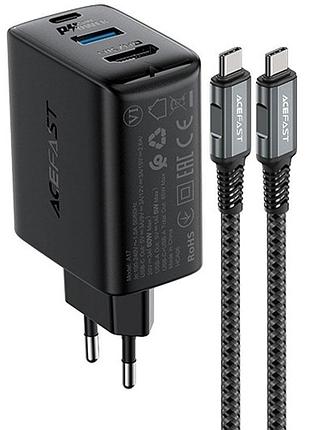 Мзп acefast a17 pd65w gan (1usb-a/1c/1hdmi) + кабель type-c to type-c black