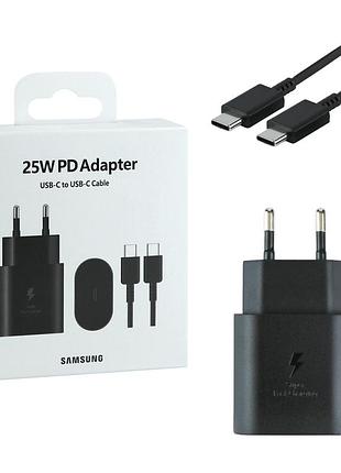 Сетевое зарядное устройство samsung pd25w / 3a type-c быстрая зарядка super fast charge + кабель type-c black