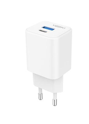 Мережевий зарядний пристрій yoki fluxgan yk-gan25fac 1 type-c+1usb pd&qc 25w бiлий
