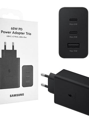 Мережевий зарядний пристрій samsung 65w usb+2type-c швидка зарядка super fast charge та power delivery black