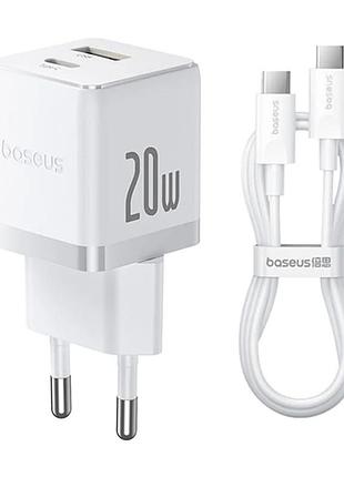 Сзу baseus palm fast charger pd20w+qc3.0 (1usb-a/1c) + кабель type-c to type-c (p10111608) moon white