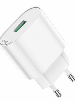Мережевий зарядний пристрій hoco c109a 18w / 3a usb зі швидкою зарядкою qc3.0 white
