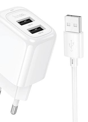 Сетевое зарядное устройство hoco cs51a 12w / 2.4a 2xusb + кабель type-c white
