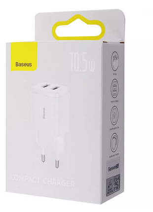 Мережевий зарядний пристрій ззп baseus compact 10,5 w (2 usb) чорний